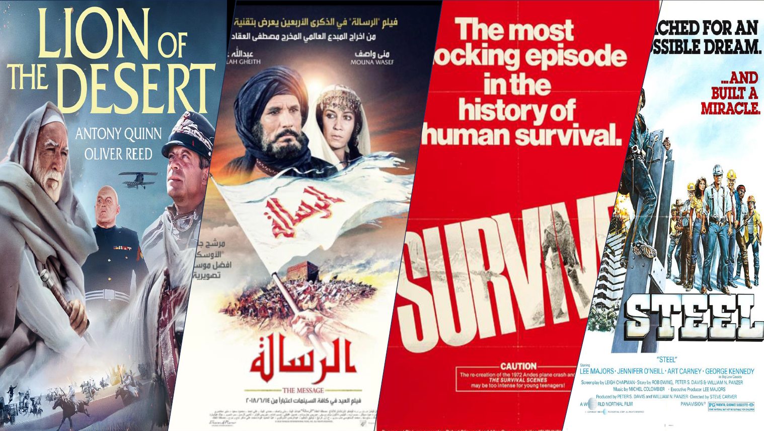 Distributed movie artwork: Lion of the Desert, The Message, Survive and Steel